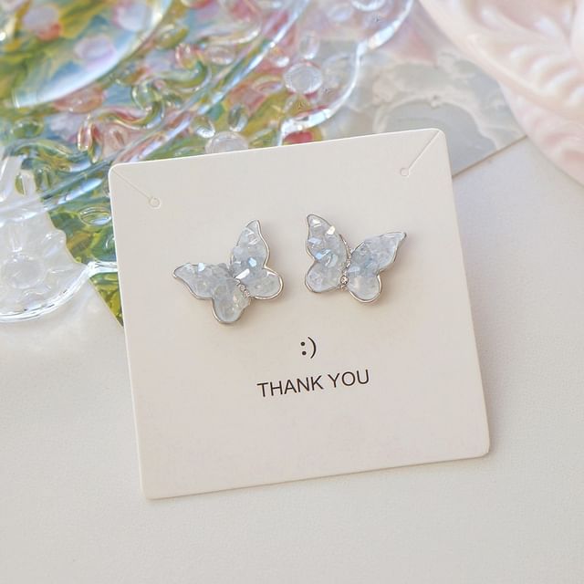 Stud Crystal Ear Faux Butterfly Earring Clip-On /