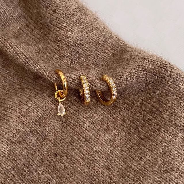 Drop Alloy + Rhinestone Earring 3: of Huggie Set