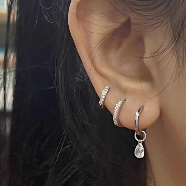 Drop Alloy + Rhinestone Earring 3: of Huggie Set