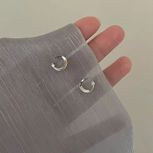 Stud Earring Alloy Rhinestone Moon