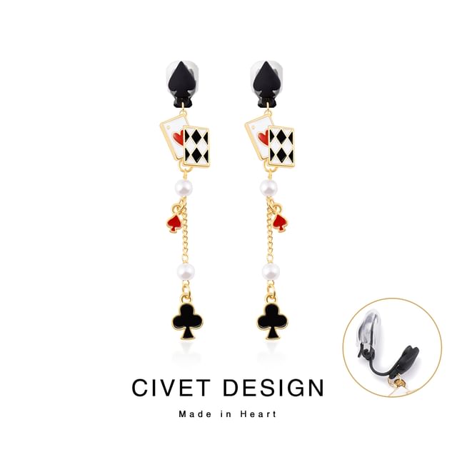 Ear Stud / Cuff Sterling Poker Earring Print Silver Card