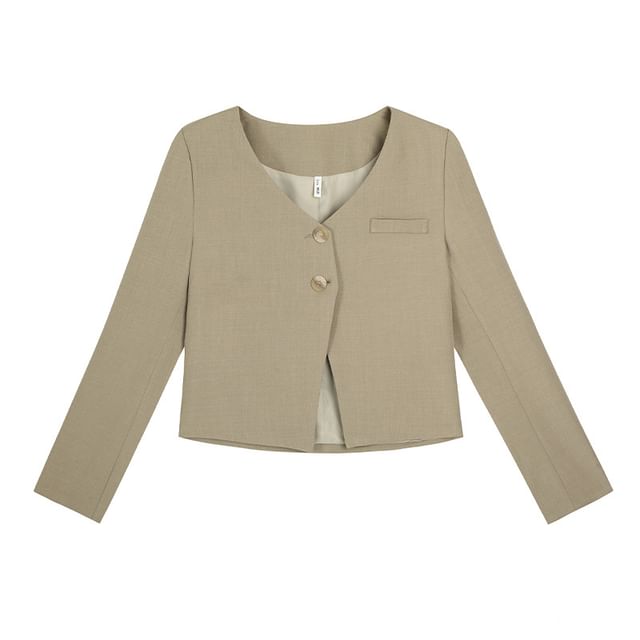 Plain V-Neck Cropped Blazer