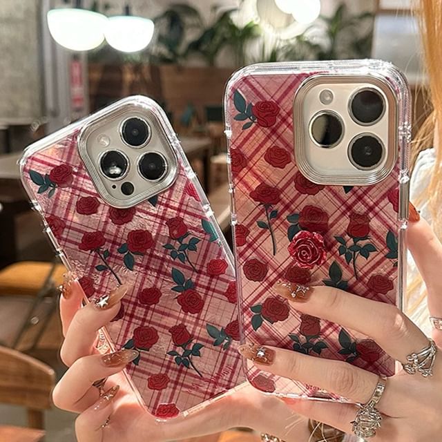 Rose Case / Adhesive Phone Set Plaid Decoration