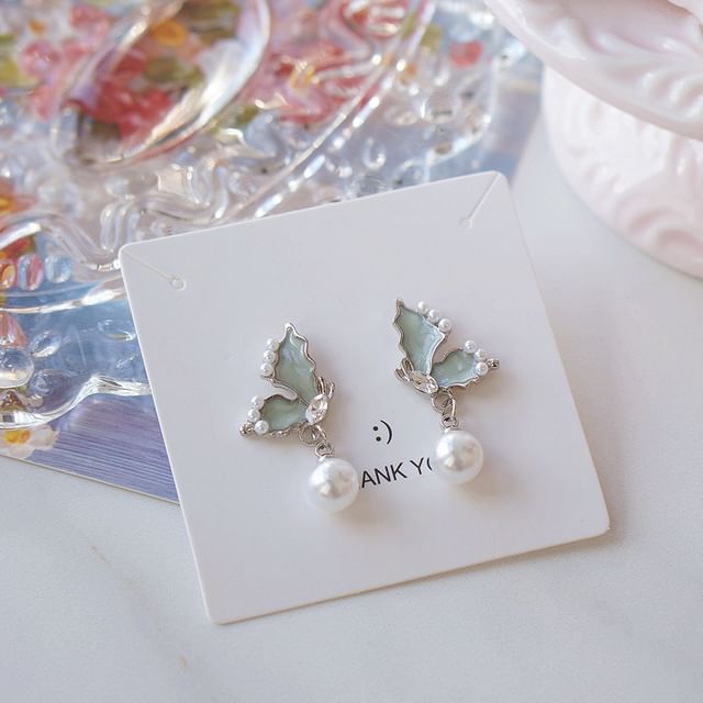 Rhinestone Pearl Butterfly Drop Faux Earring