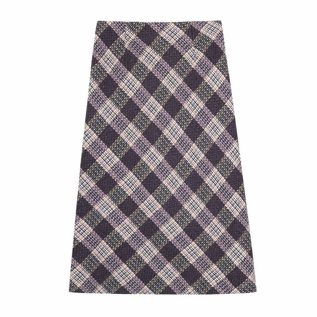 High Waist Plaid Maxi A-Line Skirt