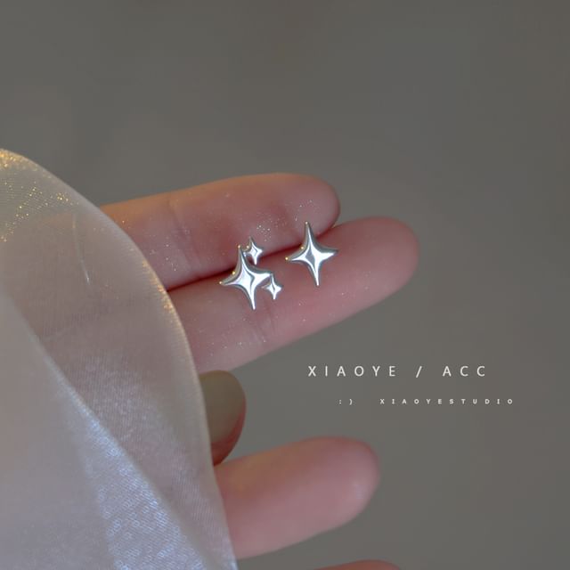 925 Earring Sterling Stud Silver Star Asymmetrical