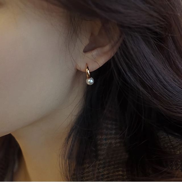 Pearl Hoop 925 Silver Faux Sterling Earring