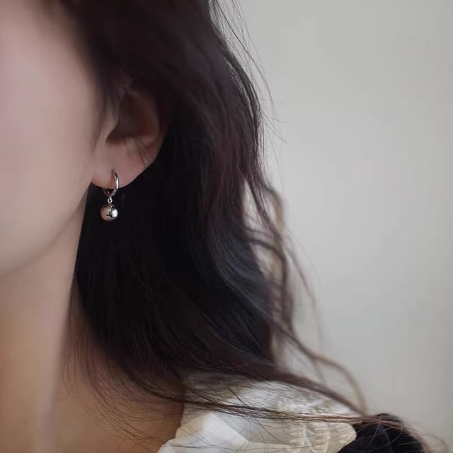 Drop Silver Huggie 925 Sterling Ball Earring