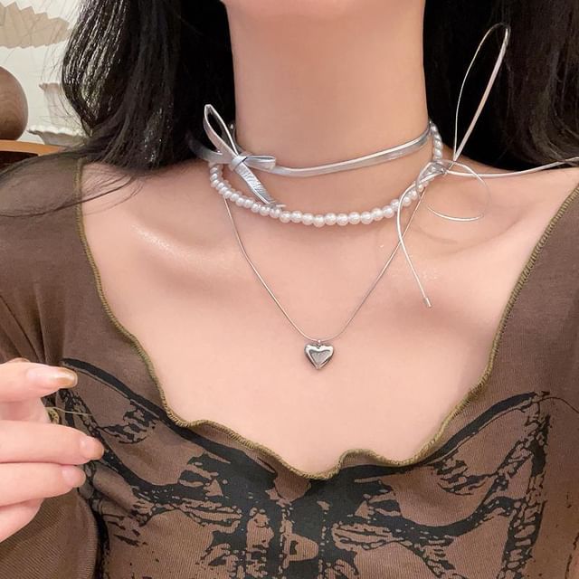 Heart Necklace Braded Set Layered /