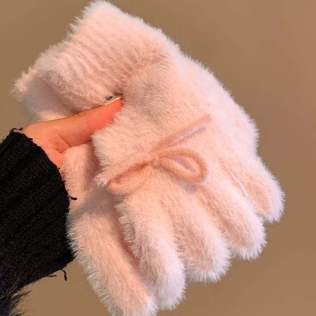 Bow Knit Fluffy Gloves