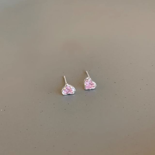 Stud Alloy Heart Earring Rhinestone