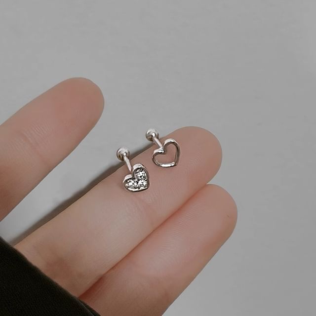 Alloy Asymmetrical Rhinestone Earring Barbell Heart