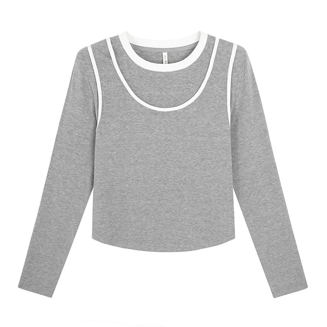 Mock Two-Piece Long-Sleeve Crewneck Tee