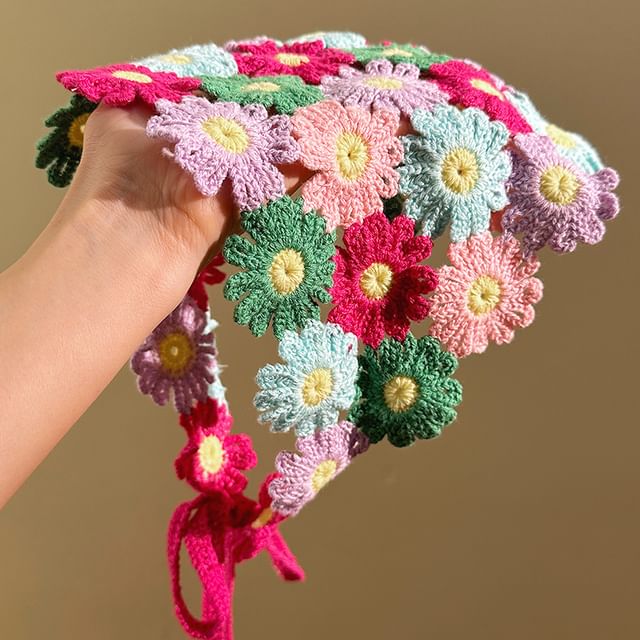 Knit Triangle Floral Head Scarf