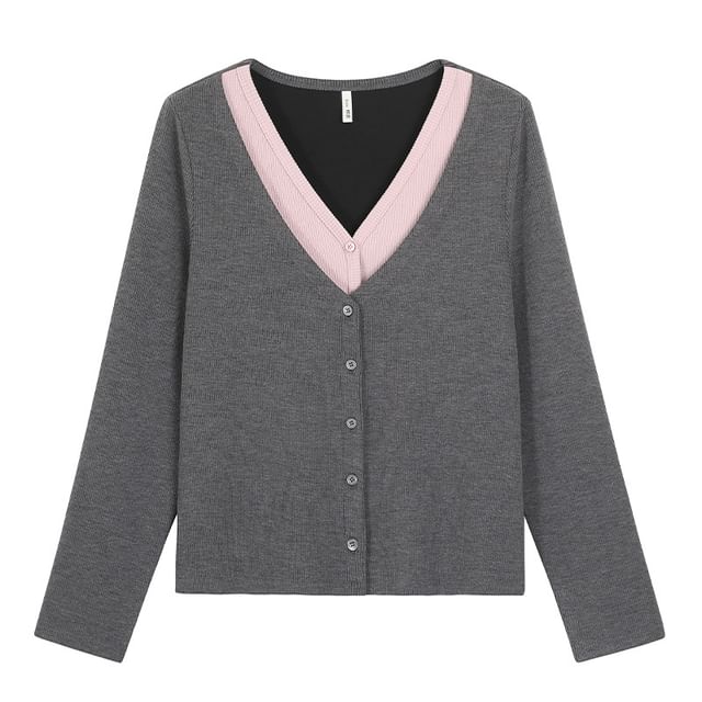 Plus Size V-Neck Plain Cardigan / High Waist Maxi A-Line Skirt