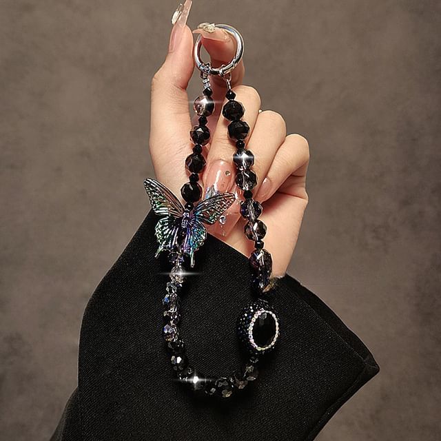 Faux Crystal Phone Strap Butterfly