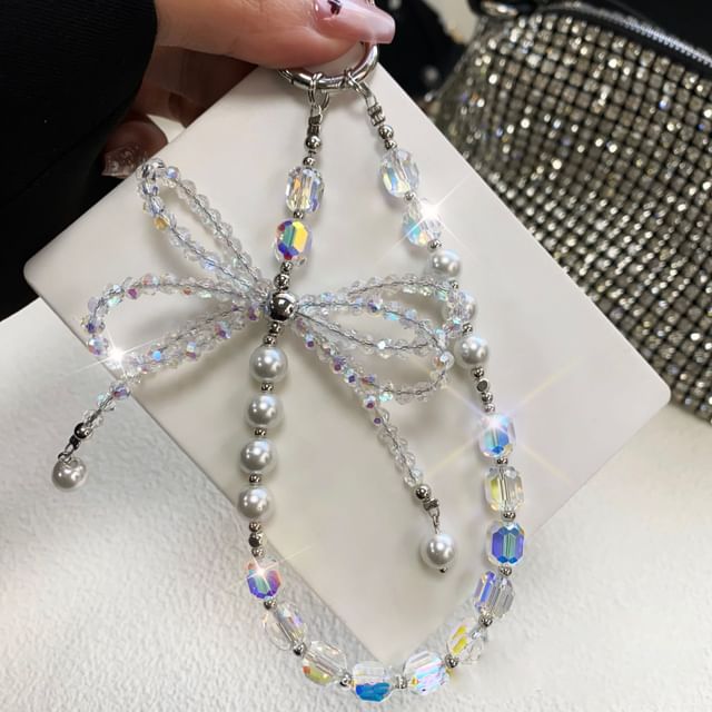 Strap Pearl Faux Crystal Bow Pad with Phone Lanyard