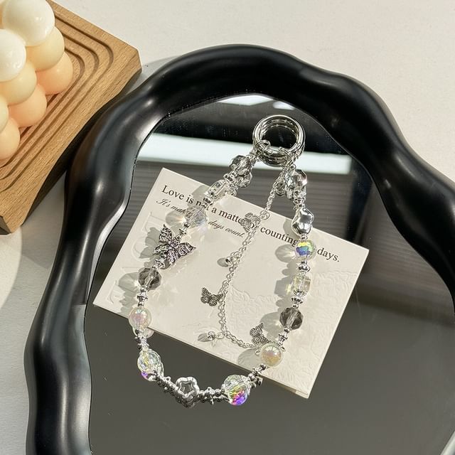 Phone Butterfly Strap Faux Pearl Crystal