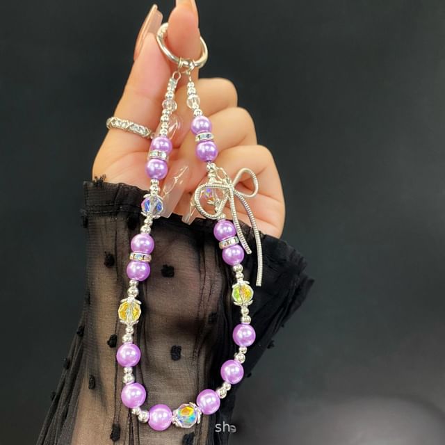 Bow Faux Pad Phone Lanyard with Pearl Strap