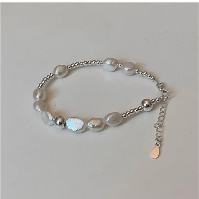 Silver Faux Pearl Beaded Sterling 925 Bracelet
