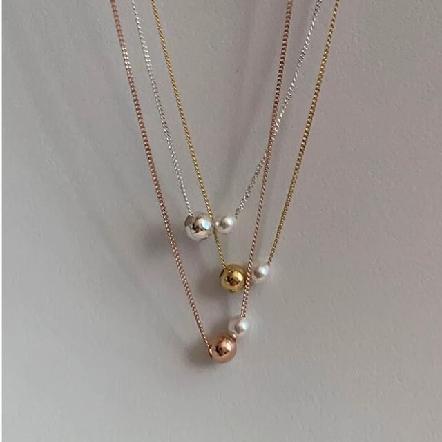 Ball Faux 925 Sterling Necklace Pearl Silver