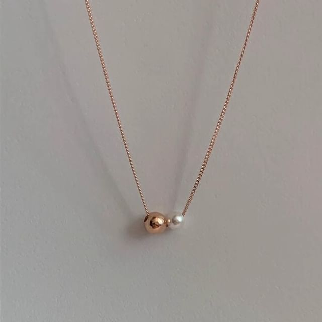 Ball Faux 925 Sterling Necklace Pearl Silver