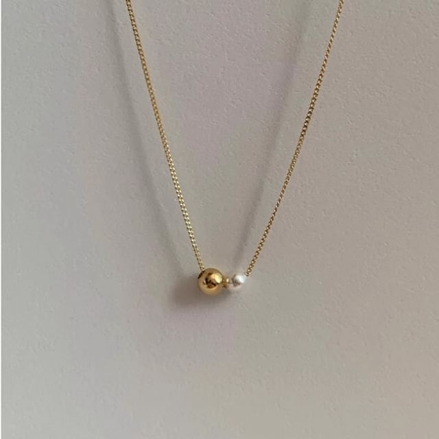 Ball Faux 925 Sterling Necklace Pearl Silver