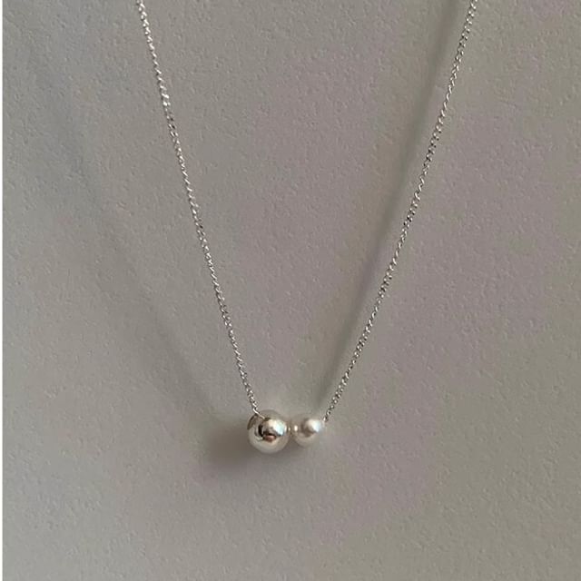 Ball Faux 925 Sterling Necklace Pearl Silver