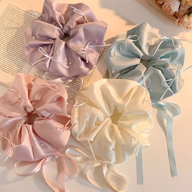 Plain Bow Satin Scrunchie