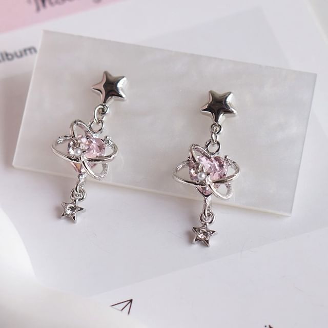 Star Heart Rhinestone / Drop Clip-On Earring