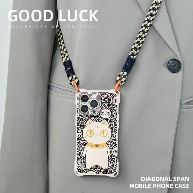 Set Lanyard Strap Cat Phone Case /