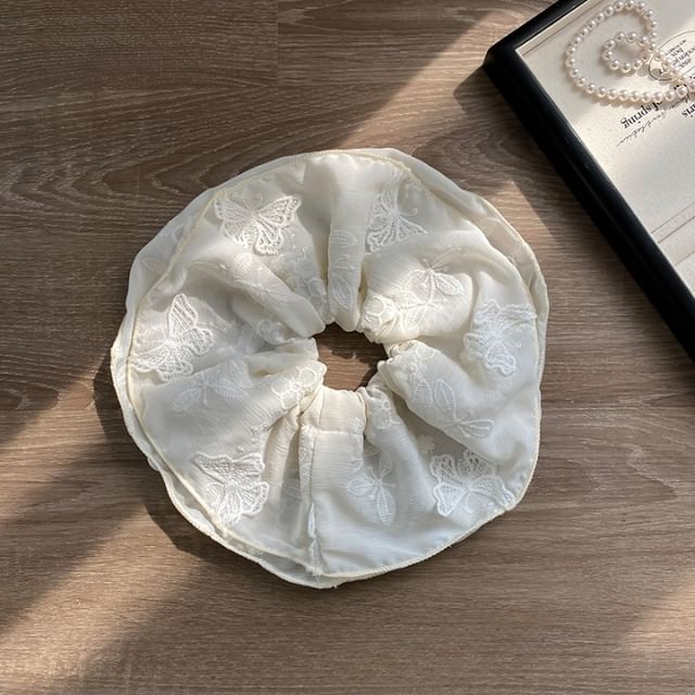 Embroidered Butterfly Scrunchie