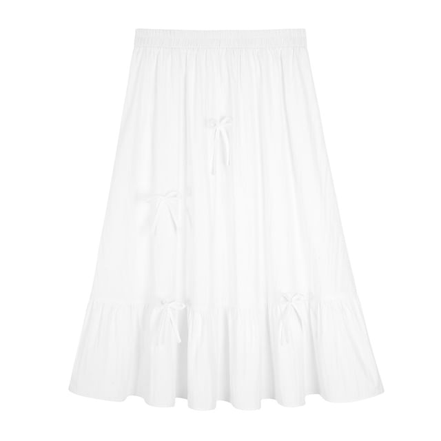 Plus Size High Rise Plain Bow Detail Midi A-Line Skirt
