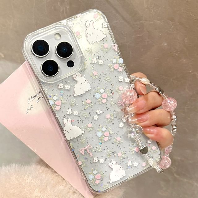 Phone Case Set Rabbit Print Bead Strap /