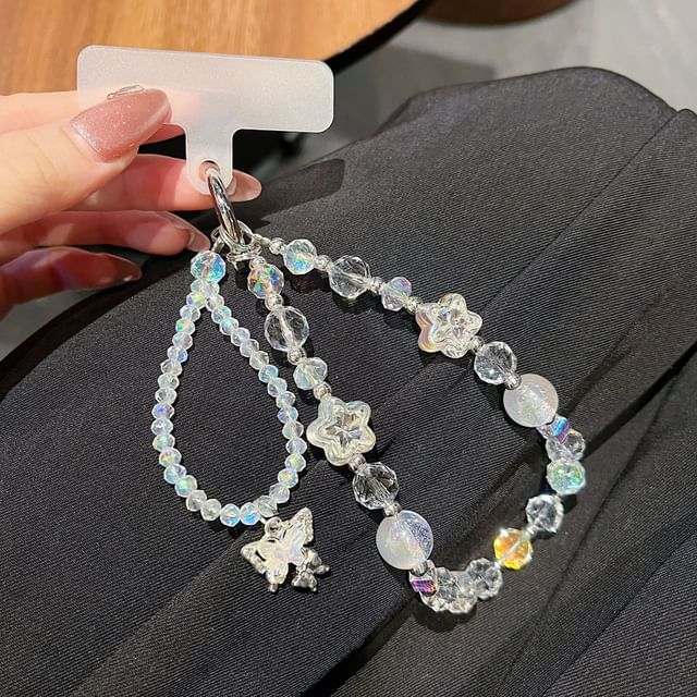 Strap Crystal Lanyard Beaded with Butterfly Wrist Faux Pad Phone