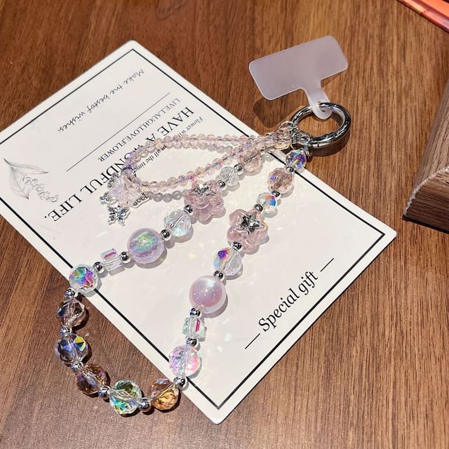 Strap Crystal Lanyard Beaded with Butterfly Wrist Faux Pad Phone