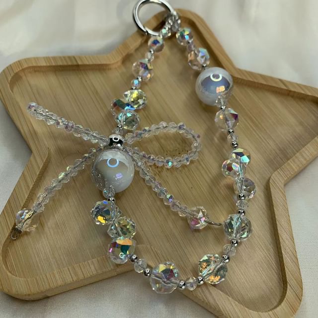 Faux Wrist Beaded Strap Crystal Bow Phone