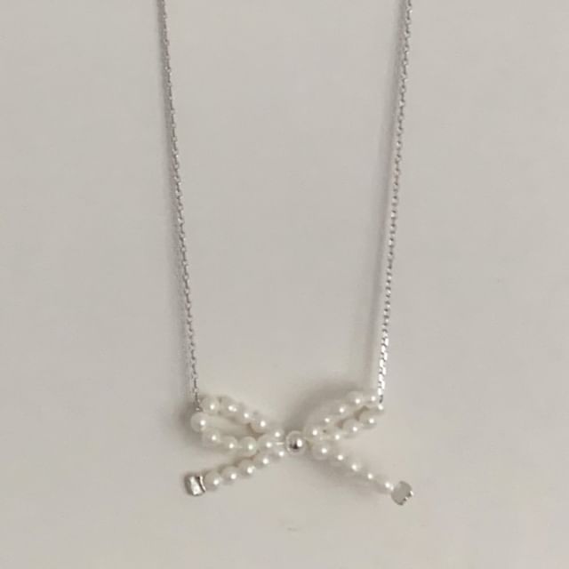 Silver 925 Bow Beaded Necklace Sterling