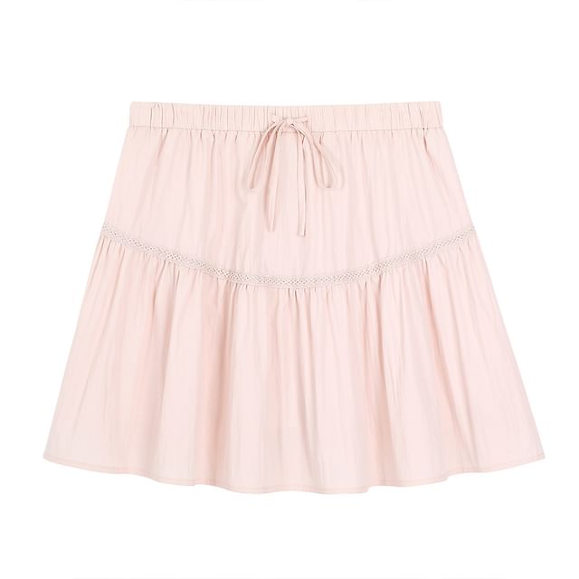 High Rise Plain Lace Trim Mini A-Line Skirt