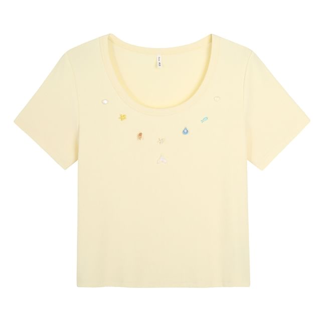 Short-Sleeve Scoop Neck Beaded T-Shirt