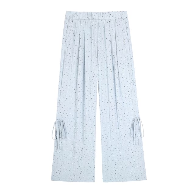 Elastic Waist Floral Bow Wide Leg Pants