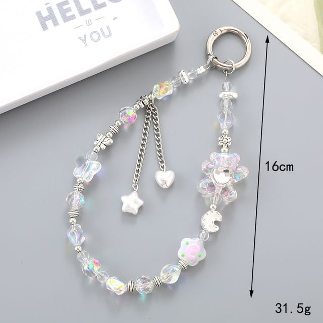 Faux Phone Strap Bear Crystal Floral / Cartoon