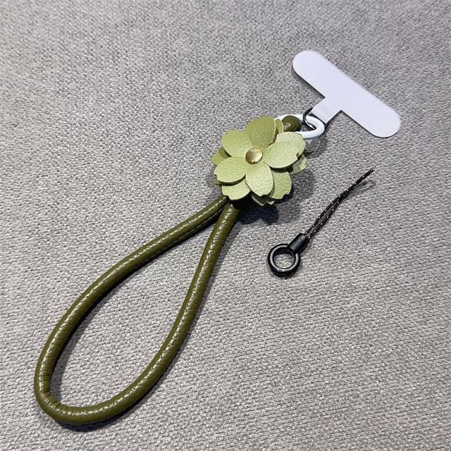 Phone Floral Faux with Lanyard Pad Strap and Leather