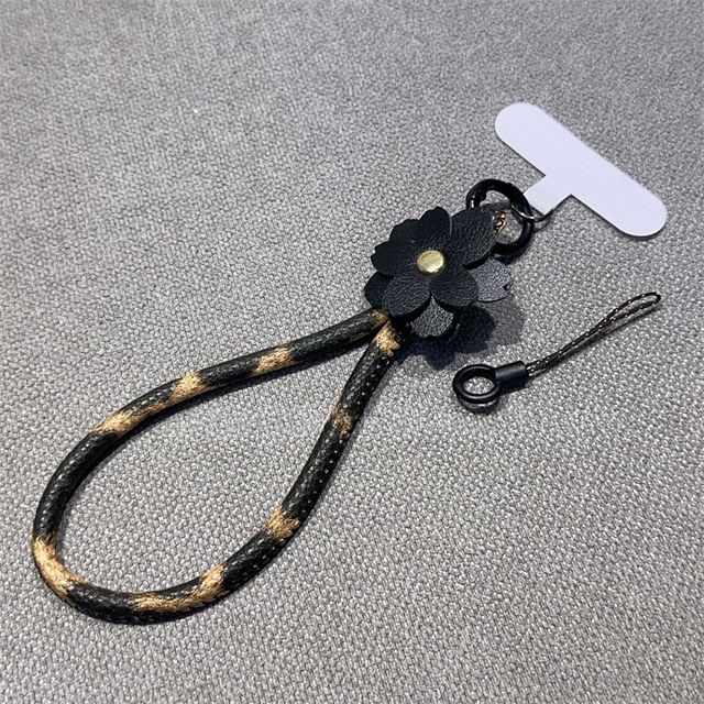 Phone Floral Faux with Lanyard Pad Strap and Leather