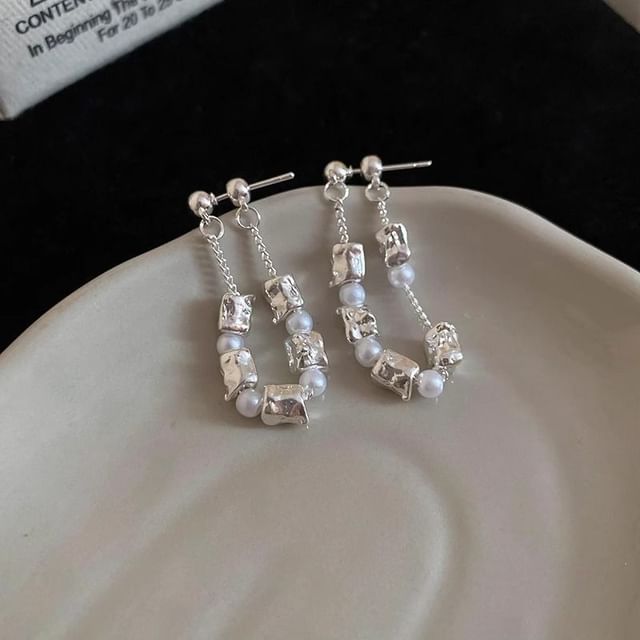 Hoop Alloy Pearl Faux Dangle Chain Earring