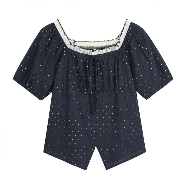 Plus Size Short-Sleeve Off Shoulder Dotted Ruffle Trim Top