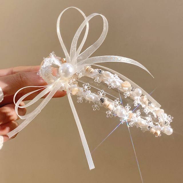 Hair Pearl Faux Bow Clip