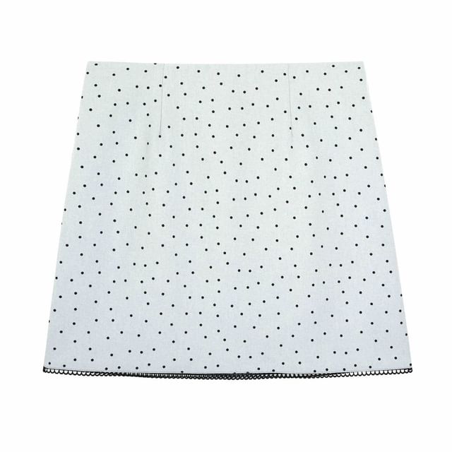 High Rise Dotted Contrast Lace Trim Mini A-Line Skirt