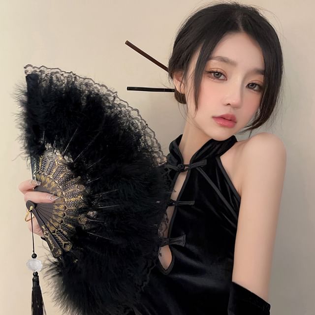 Fan Tassel Feather Lace Hand Foldable