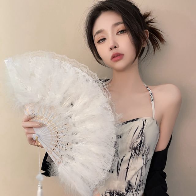 Fan Tassel Feather Lace Hand Foldable